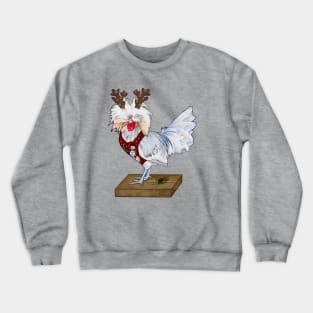 Splash Polish Rooster In An Ugly Christmas Sweater Vest, Reindeer Antlers, And Gift Crewneck Sweatshirt